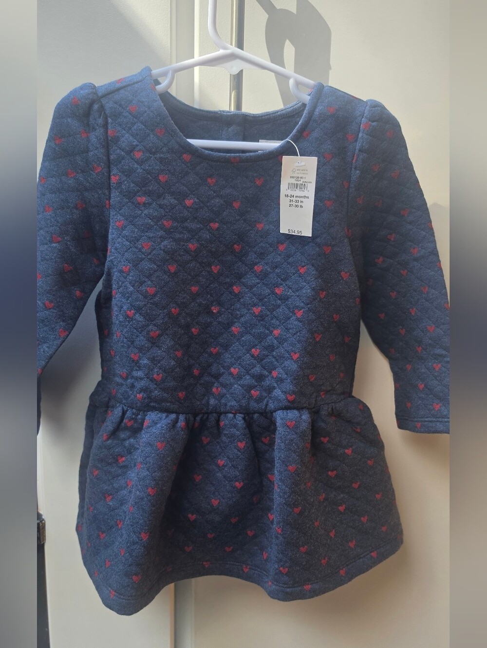 Baby Gap Girls' Quilted Navy Dress with Ref Heart Print Size 18/24 months